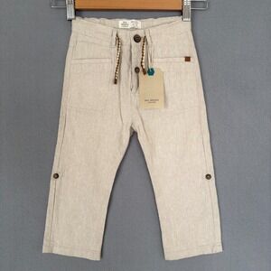 NWT Zara Boys Linen Pants Rolled Cuff Trousers Beige Pockets‎ Size 2/3 Years